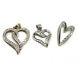 3 x 9ct gold diamond heart pendants (4.7g)