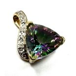 9ct gold mystic topaz & diamond pendant weight 2g