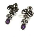 Vintage silver & amethyst & rose diamond earrings measures approx 3.2cm drop