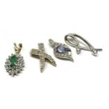 4 x 9ct gold pendants inc. diamond, emerald & tanzanite (3.3g)