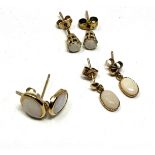 3 x 9ct yellow gold vintage paired opal earrings (1.9g)