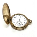Antique gold plated full hunter Elgin pocket watch the watch is not ticking missing glass