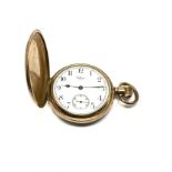 Antique full hunter gold plated waltham u.s.a pocket watch the watch is ticking