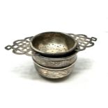 Antique Silver tea strainer & bowl Sheffield silver hallmarks makers edward viners