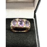 9ct gold vintage amethyst & white stone gypsy ring (4.4g)