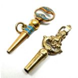 2 antique gold pocket watch keys inc gold & enamel key