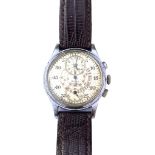 Rare gents 1950s Doxa stainless steel chronograph wrist watch crack to crystal winds & ticks