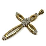 9ct gold diamond set cross pendant measures approx 4.2cm by 2.4cm weight 2g