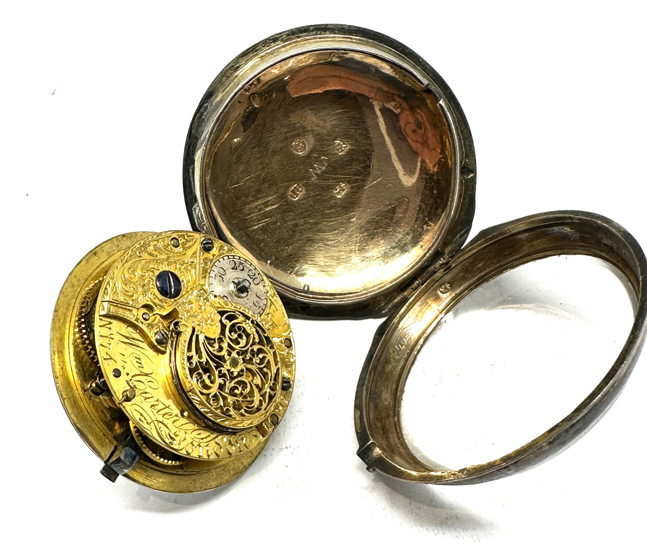 Fine 18th century verge pocket watch by Wm Carter London the watch is ticking case hallmarked for - Image 4 of 5