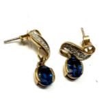 9ct yellow gold diamond & sapphire drop earrings (2.3g)