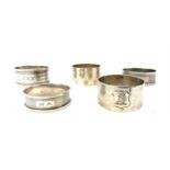 5 Silver hallmarked napkin rings total weight 88.6 grams