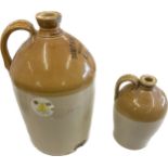 2 Vintage earthenware flagons includes Simpking and James Wine and spirit merchants Leicester