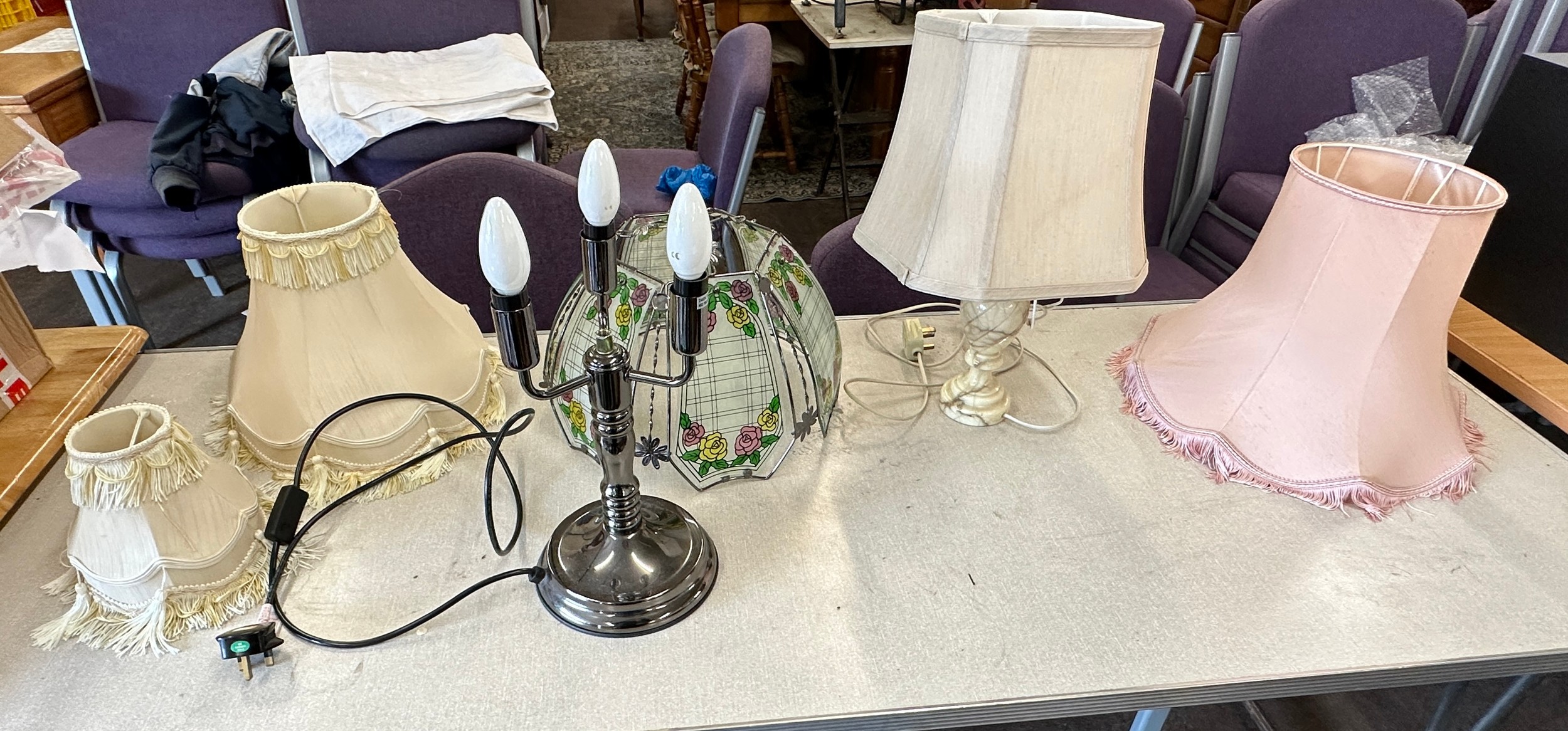 Large selection of vintage and later lamps and lamp shades