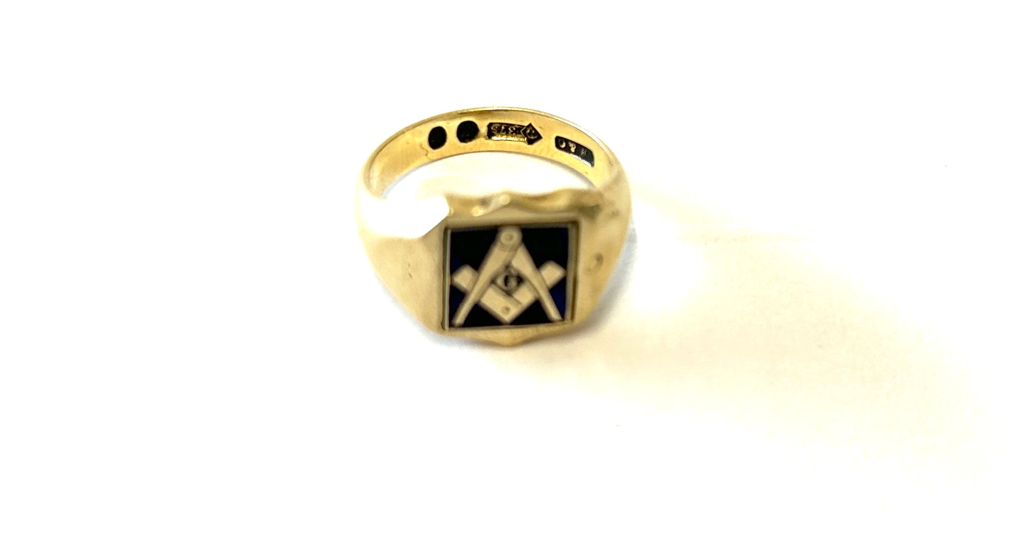 Vintage 9ct gold masonic enamel swivel signet ring, weight approximately 5.6grams, ring size L, - Image 5 of 6