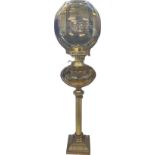 Antique column base orange glass oil lamp, no funnel