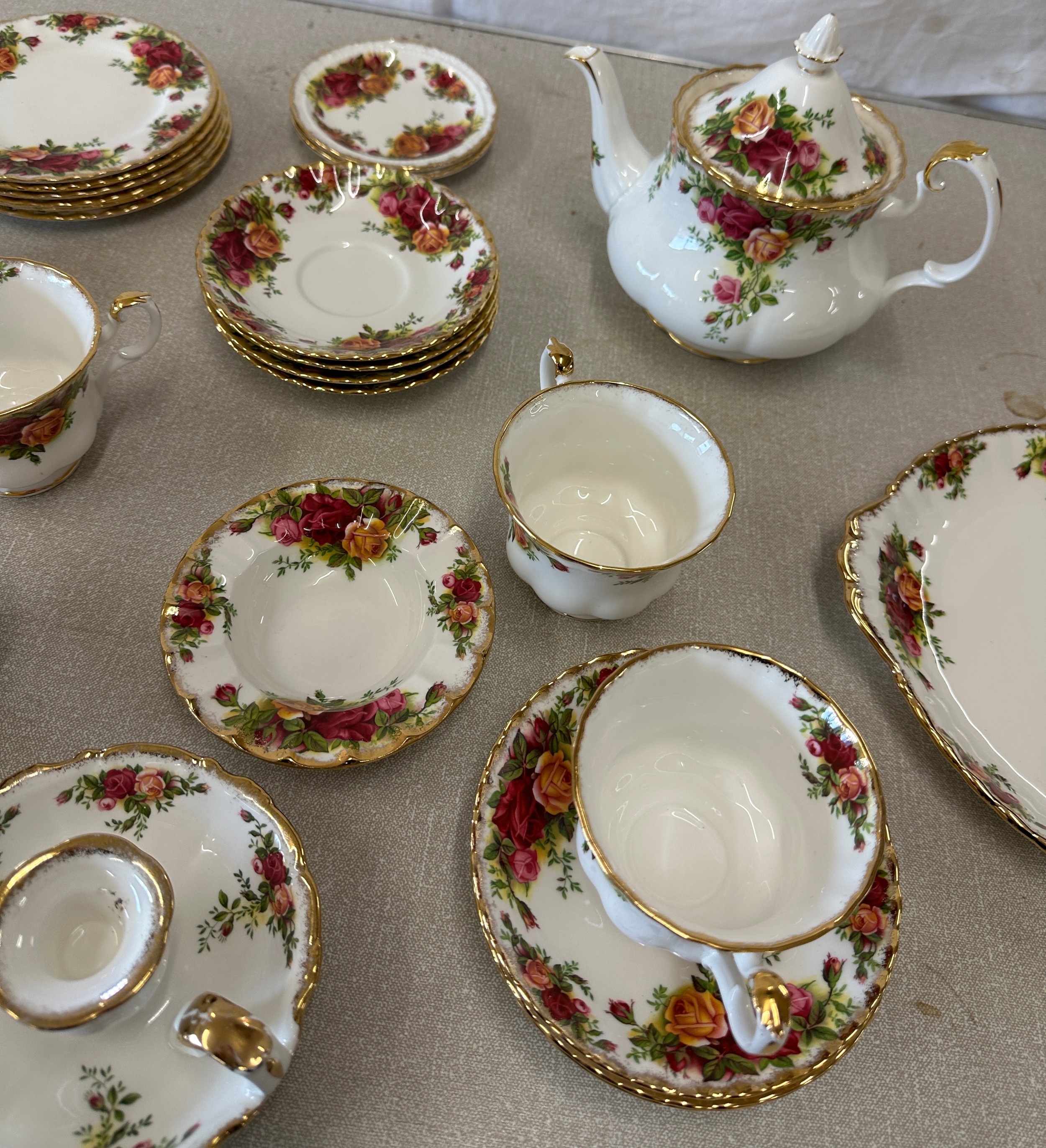 Selection of Royal Albert Old Country Rose part tea service includes tea pot, cups, saucers, salt, - Image 4 of 4