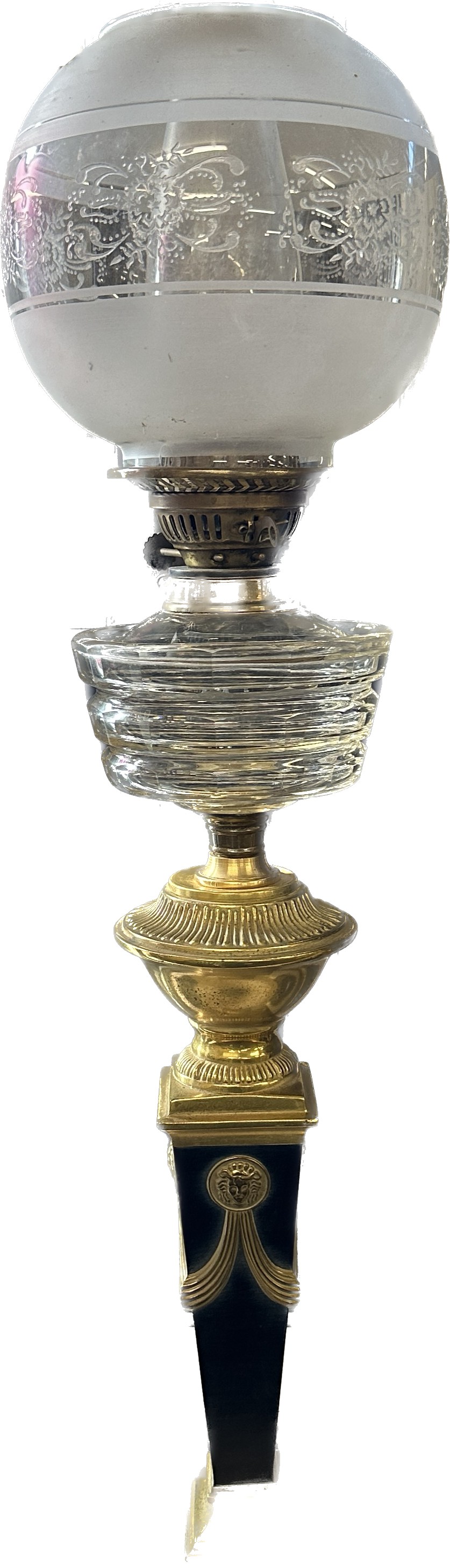 Antique brass base oil lamp complete with funnel and shade - Image 2 of 2