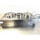 Stainless steel bain marie, untested, approximate measurements: Width 33.5 inches, Depth 15.5