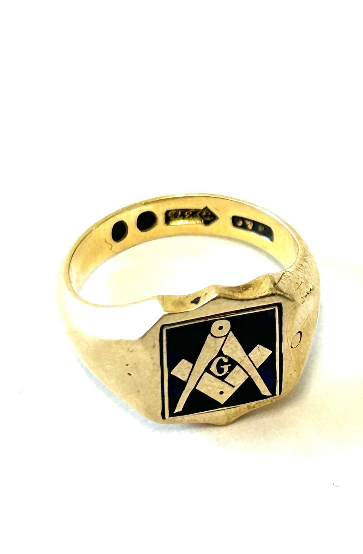 Vintage 9ct gold masonic enamel swivel signet ring, weight approximately 5.6grams, ring size L, - Image 3 of 6