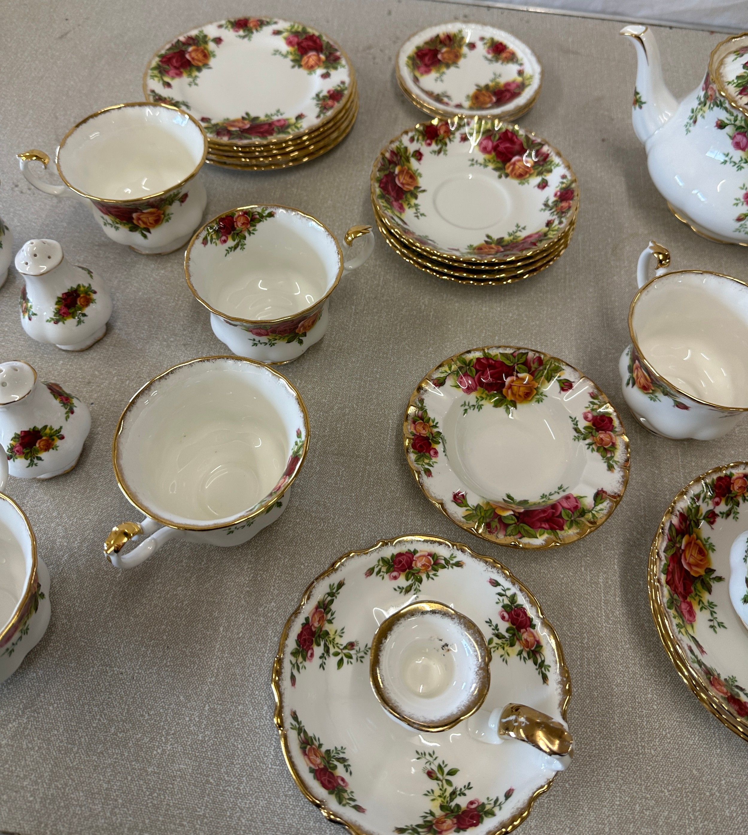 Selection of Royal Albert Old Country Rose part tea service includes tea pot, cups, saucers, salt, - Image 3 of 4