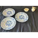 3 Vintage Meissen plates and 2 pieces of Belleek pottery