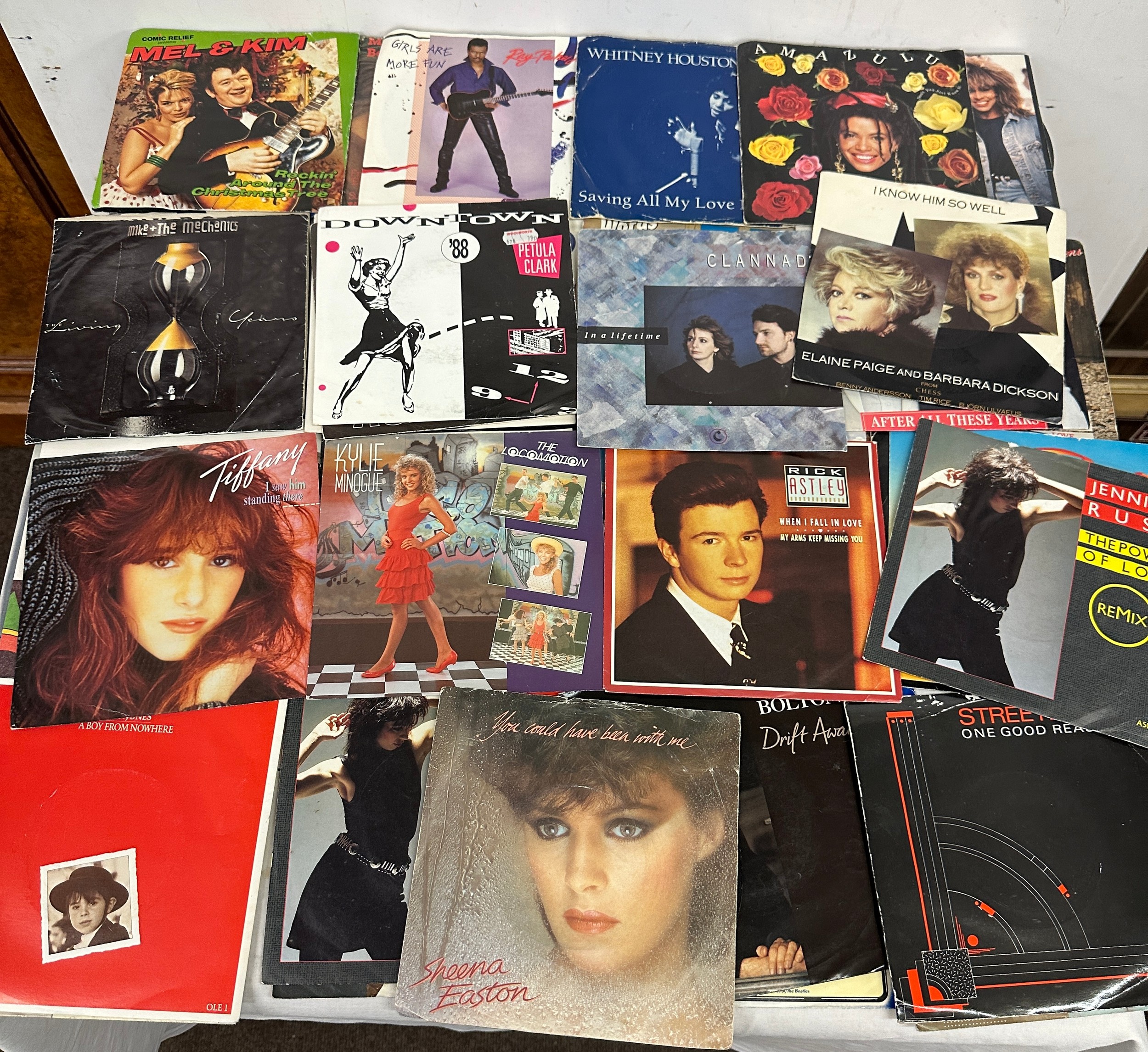 Selection of UK 45rpm Record singles 70s/ 80s. 90s with all picture sleeves approx 40