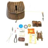 Antique fishing creel complete with contents