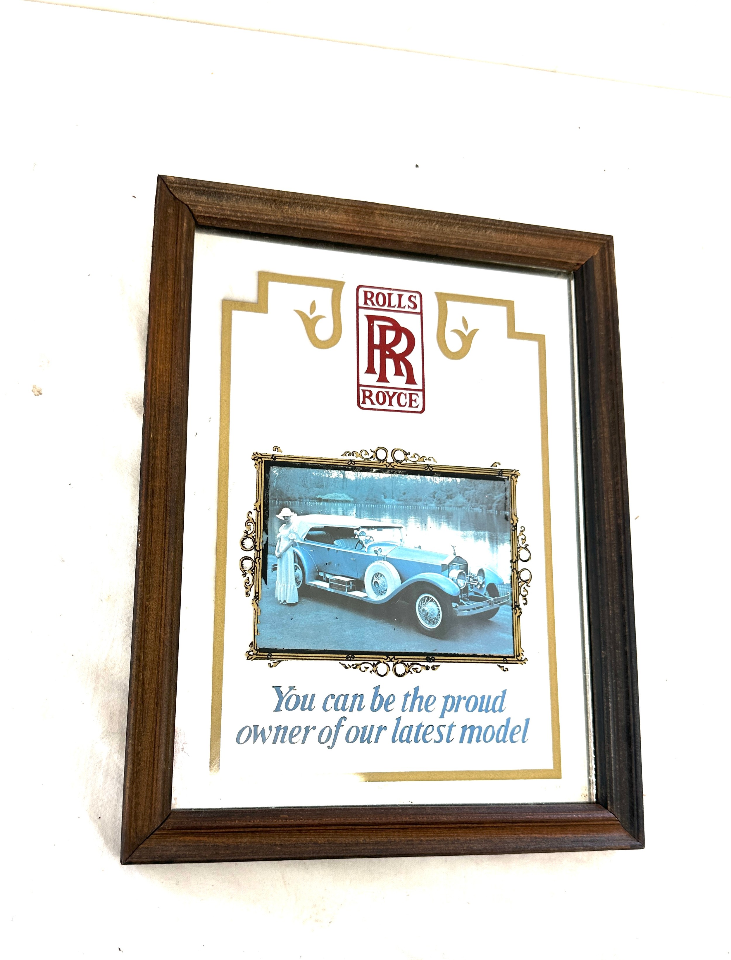 Framed advertising Rolls mirror, measures approximately 13.5 inches by 10 inches - Image 2 of 5