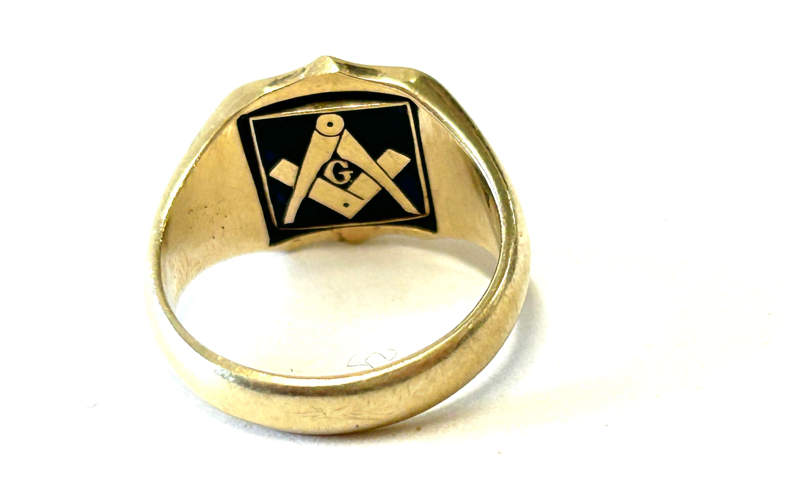 Vintage 9ct gold masonic enamel swivel signet ring, weight approximately 5.6grams, ring size L,