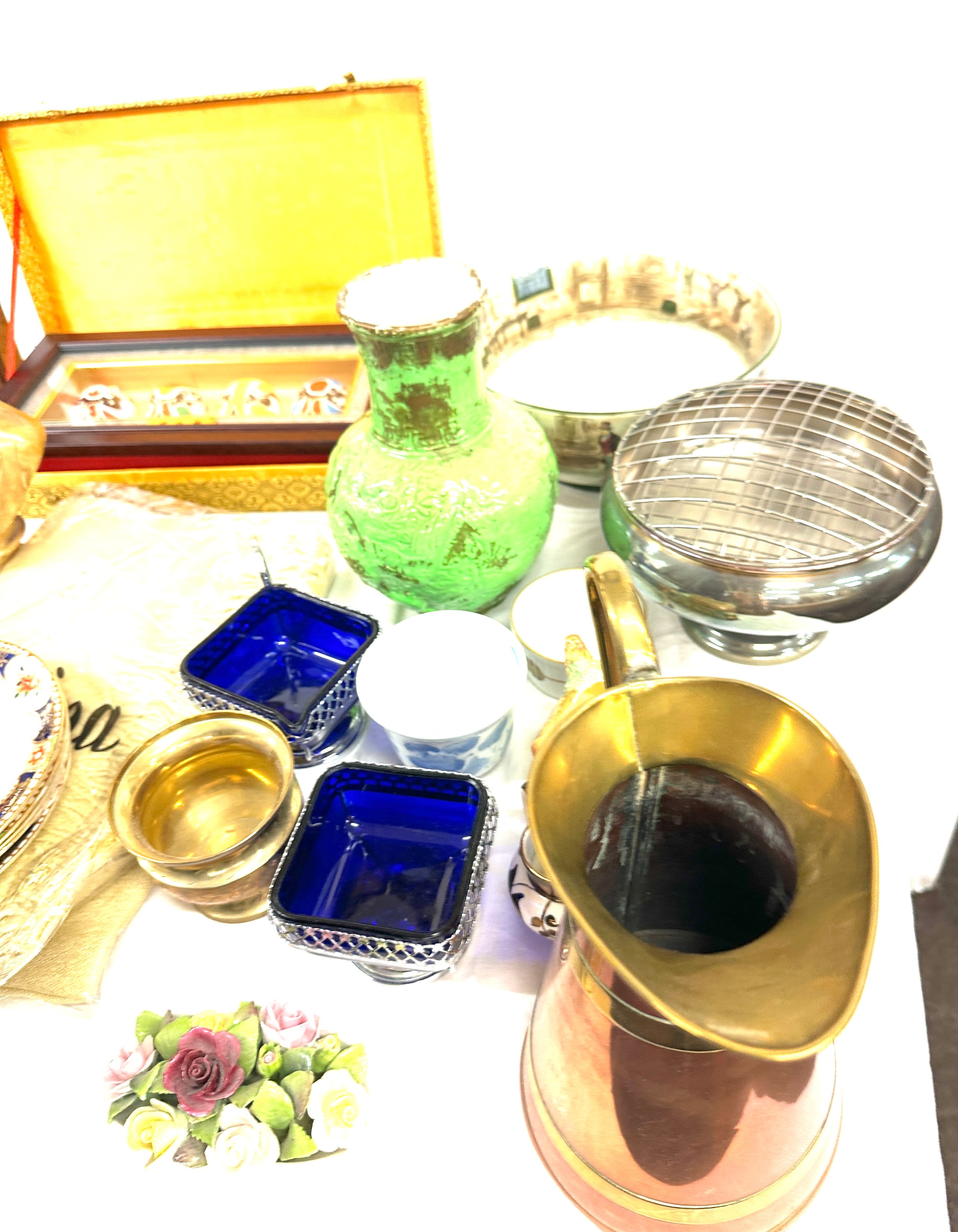 Selection of miscellaneous includes brass ware, pottery, plates, vases, jugs etc