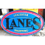 Plastic Advertising Silver Street, Lanes of Leicester vintage shopping sign, Width 96 inches, Height