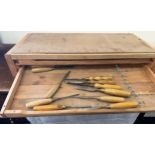 3 door wooden home made tool chest with contents