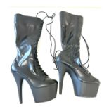 Pair of ladies leather stiletto lace up boots size 13