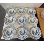 Selection of Chinese sandscapes hall pottery plates and 1 bowl