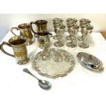 Selection of silver plated items to include goblets, small tureen etc