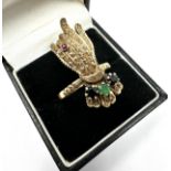 Fine large gold rose diamond emerald & ruby pointing finger hand ring hand measures approx 3.2cm