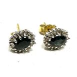 9ct gold diamond & sapphire halo stud earrings (2.5g)