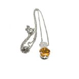 18ct white gold diamond & citrine pendant necklace (2.8g)