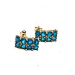 9ct gold diamond & blue gemstone stud earrings (1.9g)