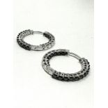 9ct white gold black diamond hoop earrings (5.2g)