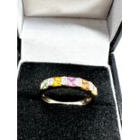 9ct gold diamond & vari-hue sapphire dress ring (1.7g)