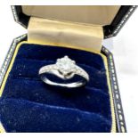 Fine 18ct white gold diamond ring central diamond measures approx 5mm dia est 0.50ct with diamond