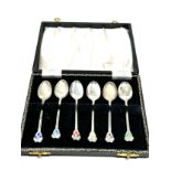 Boxed set of silver & enamel tea spoons