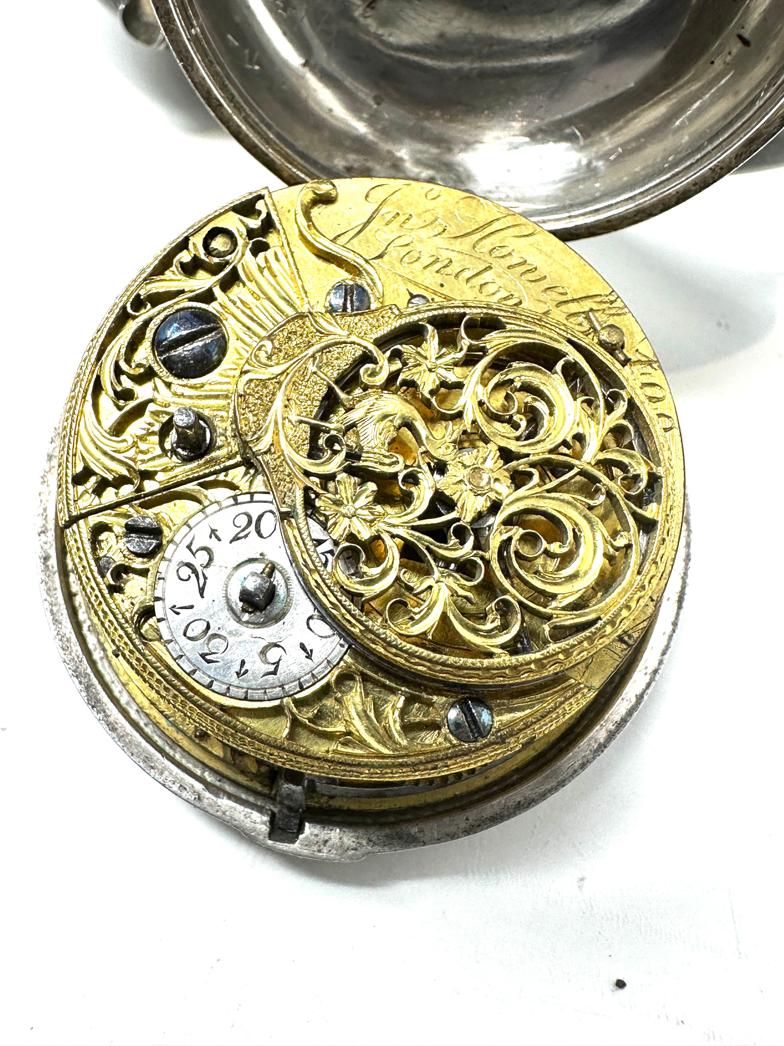 Antique silver pair case fusee verge pocket watch the watch is not ticking - Image 3 of 4