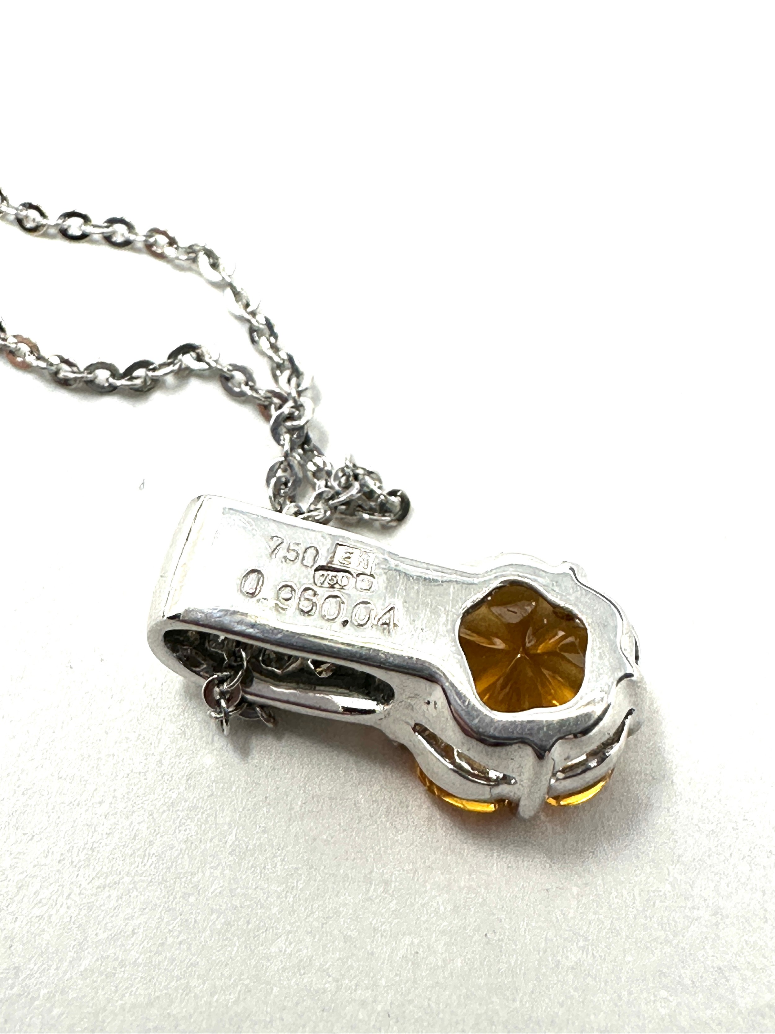 18ct white gold diamond & citrine pendant necklace (2.8g) - Image 3 of 3