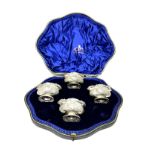 Antique boxed set of 4 silver salts in fitted box no spoons chester silver hallmarks