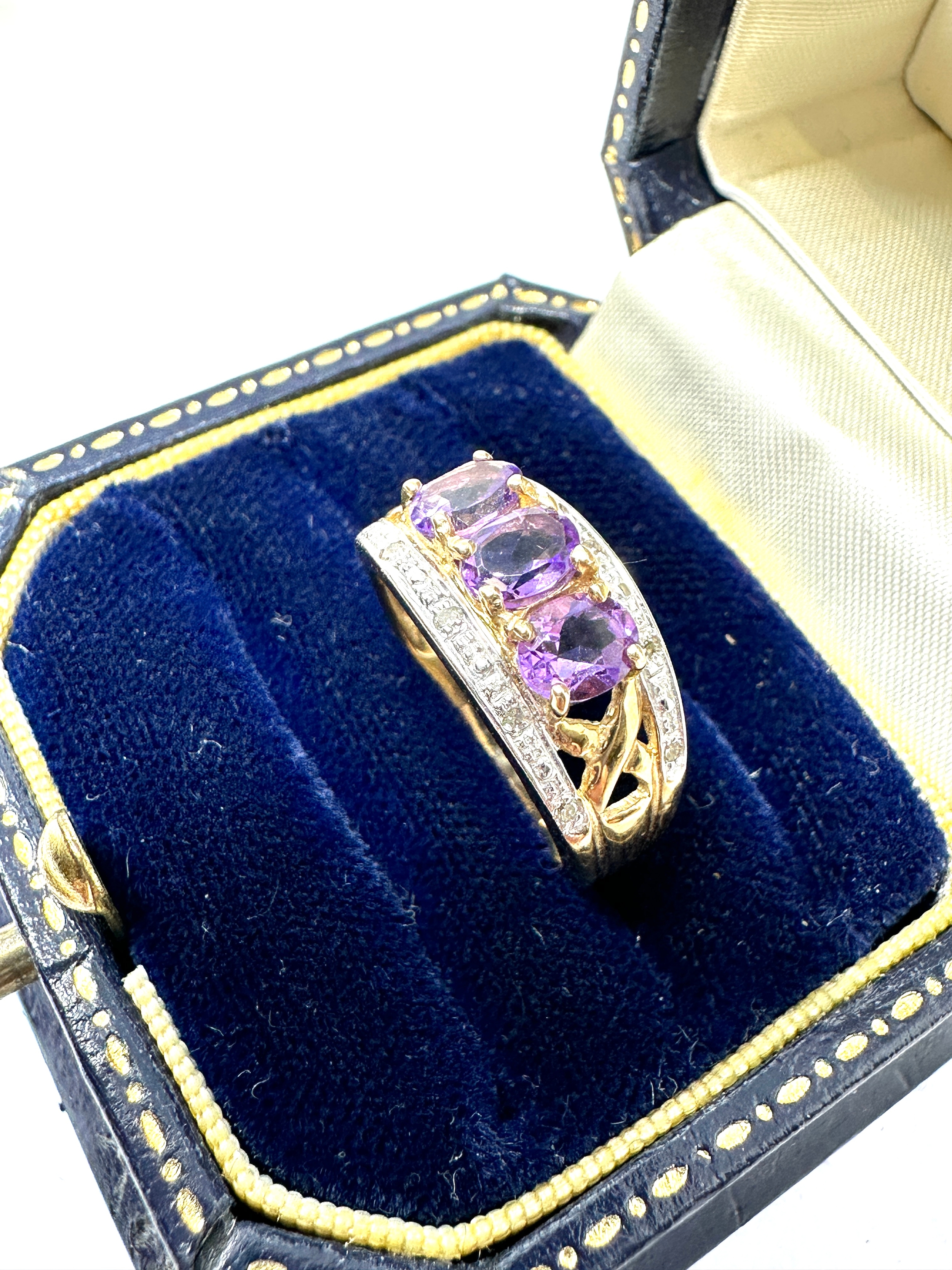 9ct gold amethyst & diamond ring weight 3.8g - Image 2 of 4
