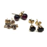 3 x 9ct gold paired garnet stud earrings inc. butterfly (1.9g)