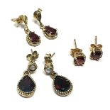 3 x 9ct gold paired earrings inc. pearl, garnet (3.3g)