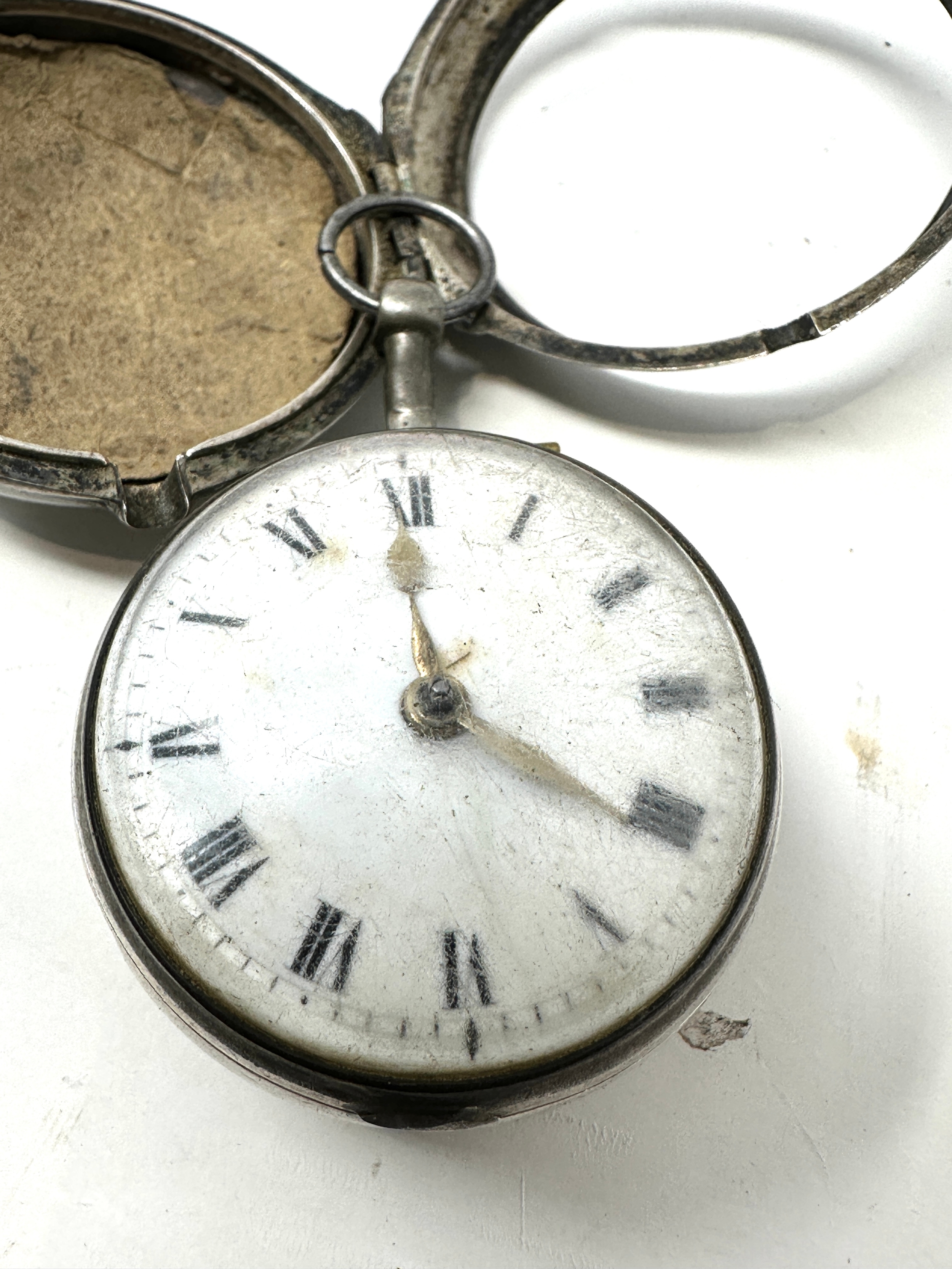 Antique silver pair case fusee verge pocket watch the watch is not ticking - Image 2 of 4